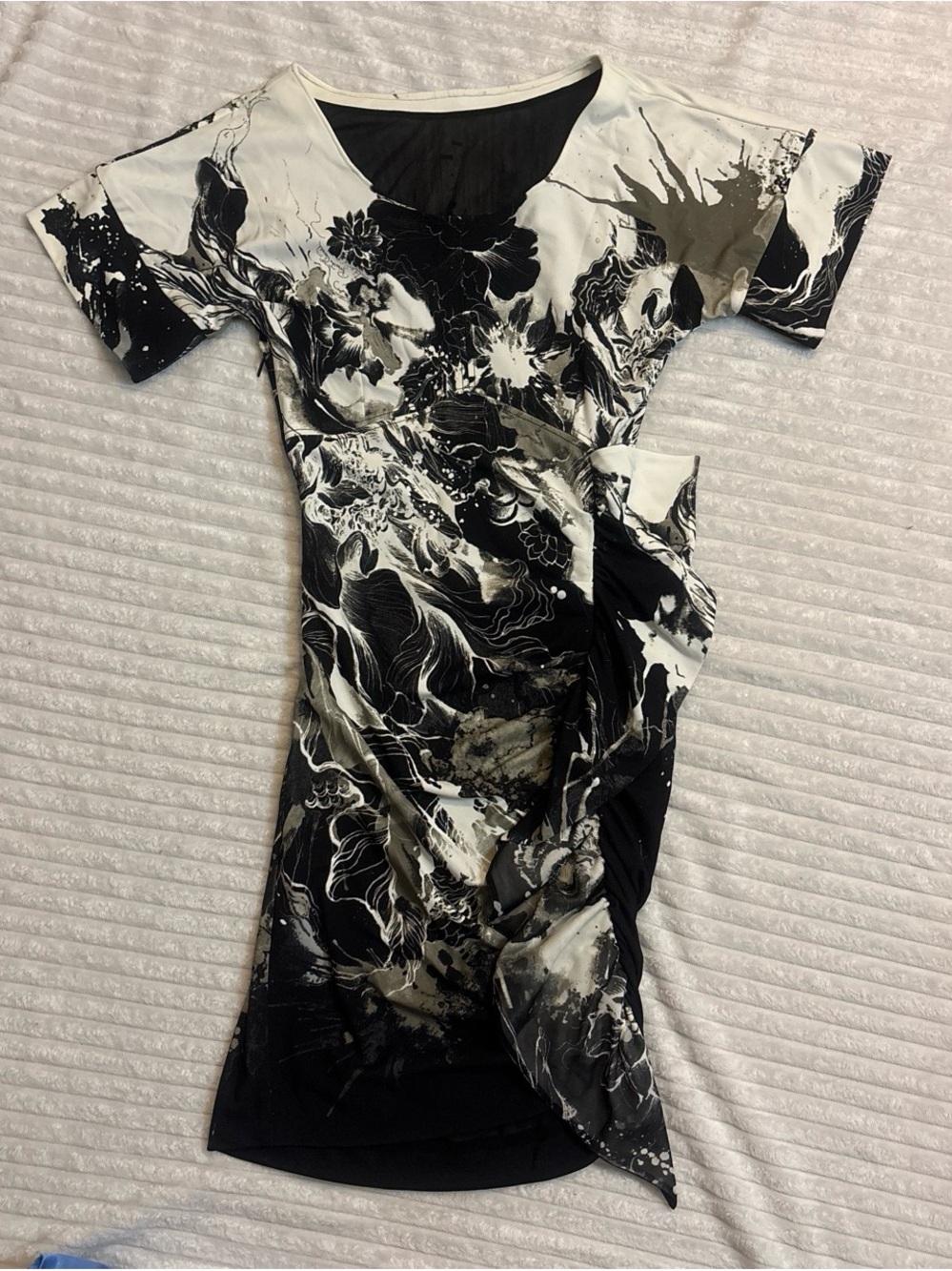 Roberto Cavalli Black Ruched Floral Dress